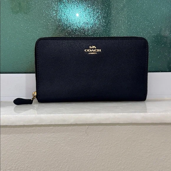 Coach Dark Blue Leather Zip Wallet - Picture 1 of 17